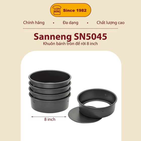Sanneng SN5045 - Khuôn bánh trắng tròn đế rời 8 inch Emboss H/A