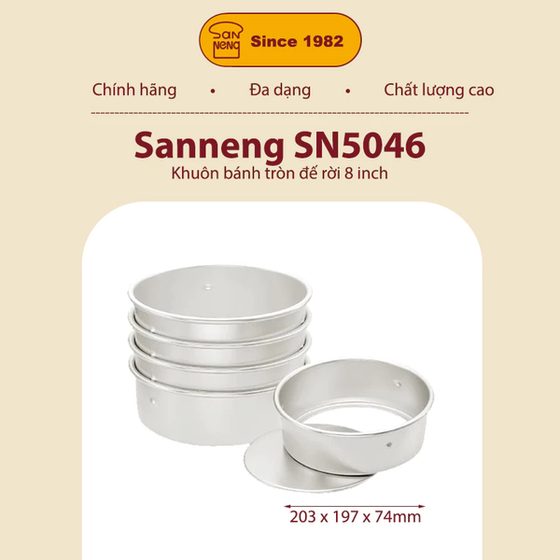 Sanneng SN5046 - Khuôn bánh trắng tròn đế rời 8 inch
